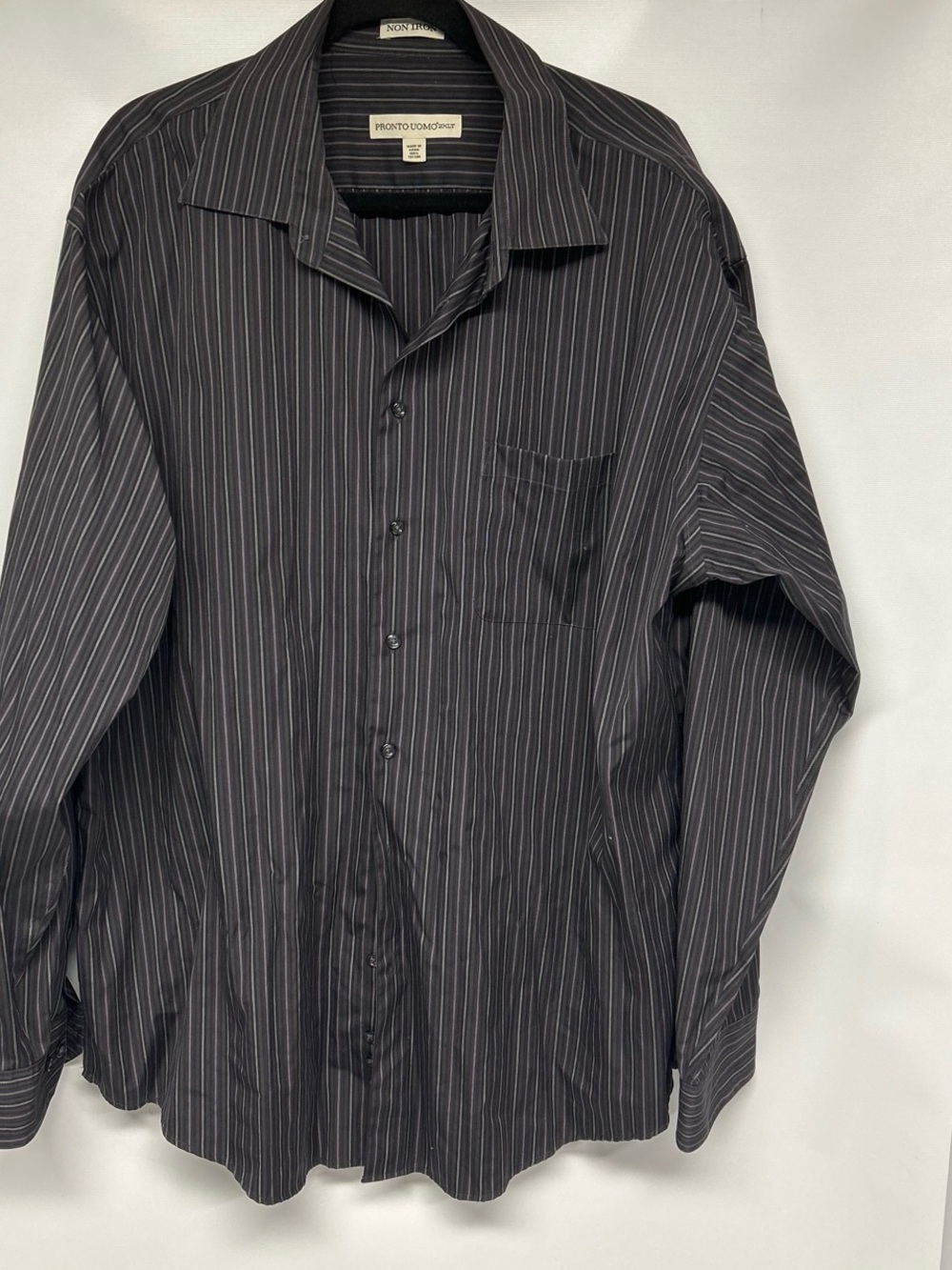 Pronto Uomo Black Shirt with Thin White Pinstripes
